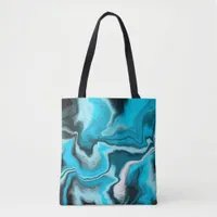 Blue, Black and White Marble Fluid Art   Tote Bag