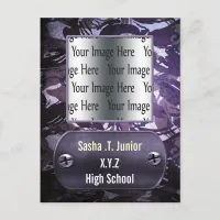 distress purple camo Graduation photo Invitation