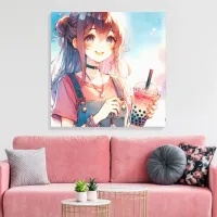 Cute Anime Girl Holding a Boba Tea Canvas Print