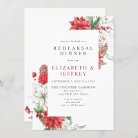 Poinsettias Holly Christmas Rehearsal Dinner Invitation