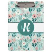 Pretty Blue and Pink Pastel Folk Art Flowers Clipboard