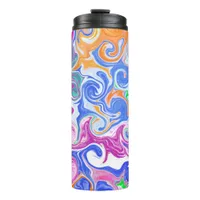 Blue, Orange, Purple and Teal  Fluid Art   Thermal Tumbler