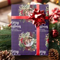 Christmas Wreath Plaids Family Photo Personalized Wrapping Paper