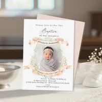 Elegant Delicate Wildflowers Baby Photo Baptism Invitation