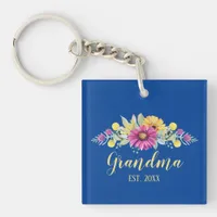 New Grandma Elegant Flowers Blue Pink | Photo Keychain