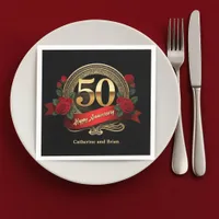 Classic Red Roses & Gold 50th Wedding Anniversary Napkins