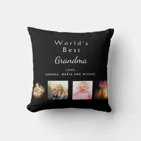 Best Grandma custom family photo collage black Throw Pillow