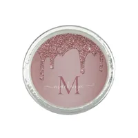 Girly Rose Gold Sparkle Glitter Drips Monogram Ring