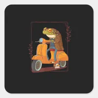 Frog Scooter Mushroom Goblincore Academia Square Sticker