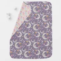 Celestial Moon Stars Floral Lavender Peach Initial Baby Blanket