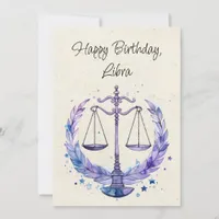 Libra Scales Zodiac Watercolor Birthday Flat Card