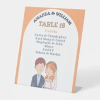 Simple Cartoon-Iike  Spouses  Wedding Table Number Pedestal Sign