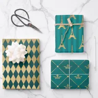 Turquoise - Teal and Gold Paris Themed Wrapping Paper Sheets