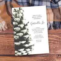 Natural Pine Cone on White Woodland Bridal Shower Invitation