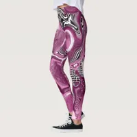 Pink, Magenta and Black Fluid Art Pour Painting   Leggings