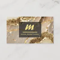 *~* QR Black AP66 Ivory Gold  Glitter Monogram Business Card