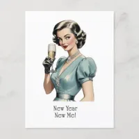 Vintage Woman New Year New Me Postcard