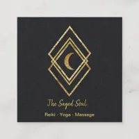 Golden Geometric With Moon Square Business Card