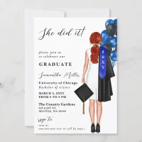 Blue Minimalist Photo She Did It Graduation Invitation