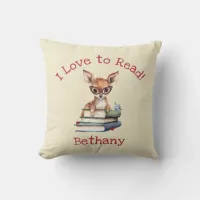 I Love to Read with Cute Fawn Throw Pillow