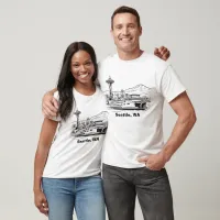 Seattle Ferry & Skyline Washington State Line Art  T-Shirt
