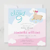 Cloud 9 Pink Little Lamb Spring Girl Baby Shower Invitation