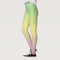 White Horizontal Stripes on a Pastel Spectrum Leggings