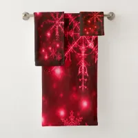 Deep Red with Bright Snowflakes Towel Set