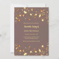 Birthday dusty mauve gold stars invitation