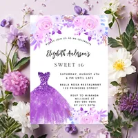 Sweet 16 pink purple flowers dress invitation