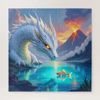 Surreal White Dragon and Gold Fish Jigsaw Puzzle