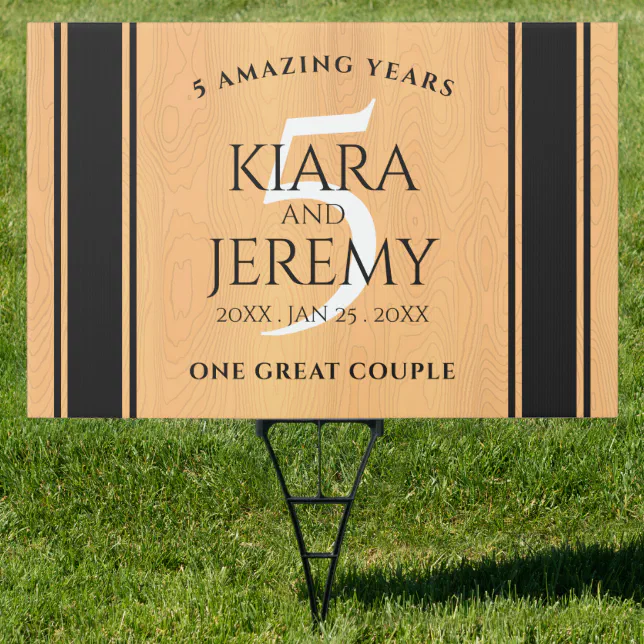 Elegant 5th Wood Wedding Anniversary Celebration Sign