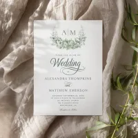 Elegant Monogram Greenery Eucalyptus Sage Wedding Invitation