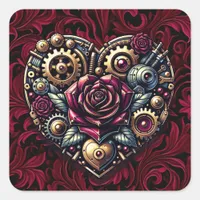 Steampunk Heart and Roses  Square Sticker