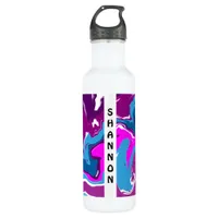 Purple, Pink Swirls Fluid Art Personalized Stainless Steel Water Bottle