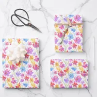 Abstract Watercolor Style Flowers Pink Blue Yellow Wrapping Paper Sheets