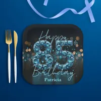 Chic Luxury Sapphire Blue and Black 85th Birthday Paper Plates