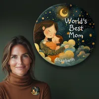 Cute Illustration of Mother & Child | Mother's Day Button