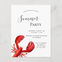 Summer party seafood red lobster white invitation postcard
