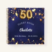 Guest book 50th birthday navy blue gold stars