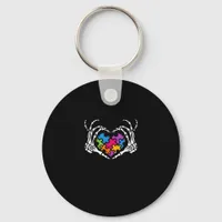 Autism Awareness Skeleton Heart Puzzle Piece Keychain