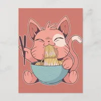 Kawaii Cat Eating Ramen Postcard