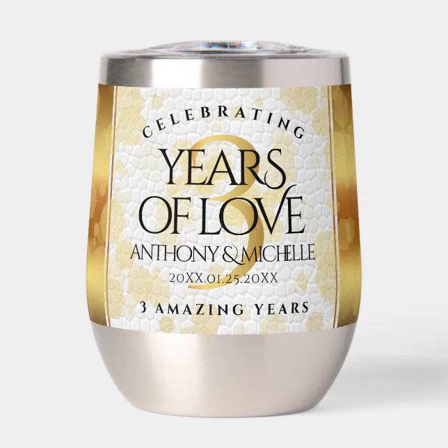 Elegant 3rd Leather Wedding Anniversary Thermal Wine Tumbler