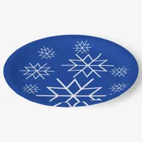 Paper Plate -White Snowflakes on Blue