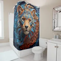 Pets & Wild Animal Portraits with blue and reds Shower Curtain