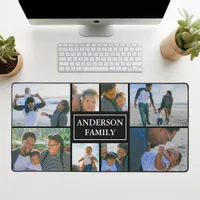 Family Name 8 Photo Collage Black Desk Mat