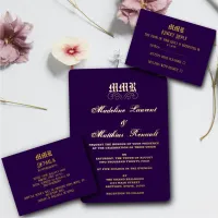 Monogram Elegant Dark Purple and Gold RSVP Enclosure Card