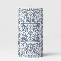 Denim Blue Floral Pillar Candle