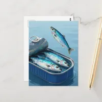Surreal Jumping Sardines From Tin  Postcard