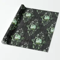 Vintage Green Roses and Black Harlequin Pattern Wrapping Paper